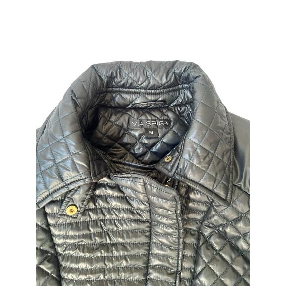 Via Spiga Women’s Evergreen Quilted Belted Coat Size M Gold Hardware - Picture 8 of 13